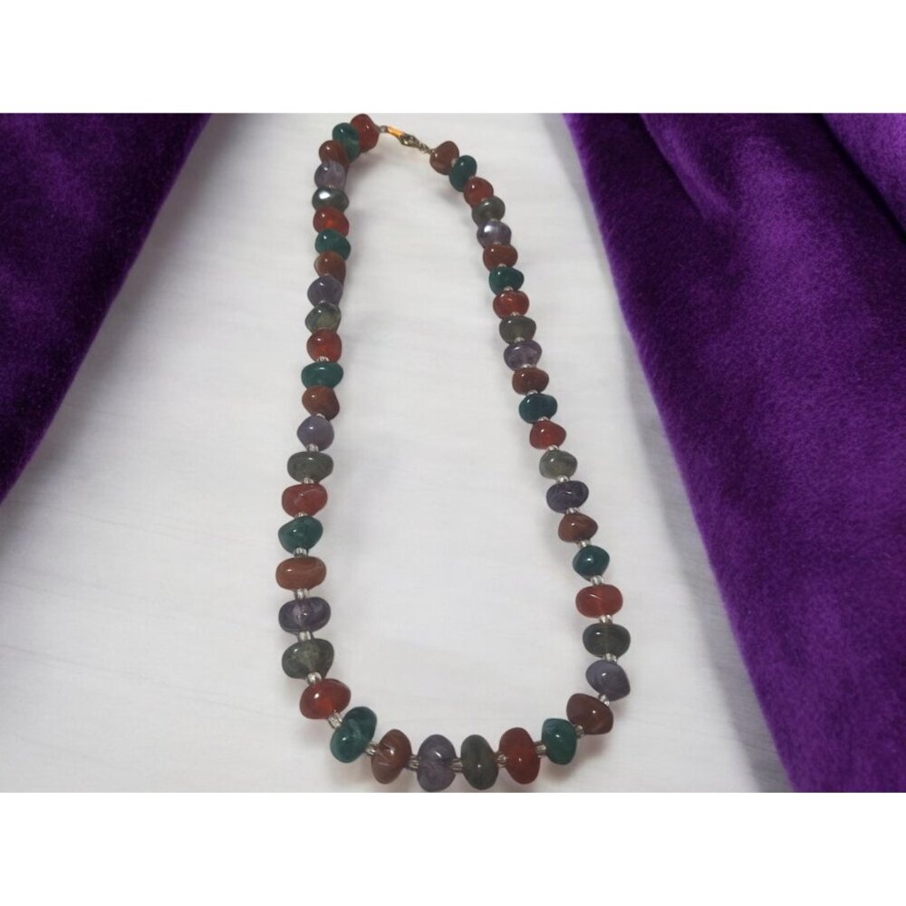 Vintage Lucite Nugget Bead Choker Necklace, Faux Stone Rainbow Necklace, Colorfu - Picture 3 of 9